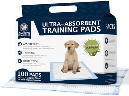 AKC Puppy Training Pads, 22" x 22", Eucalyptus Scented 100 Count by AmericanKennelClub