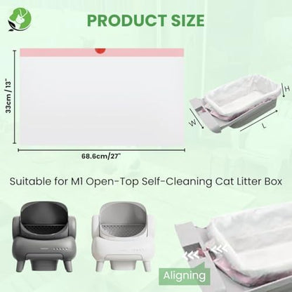 Automatic Robot Liners – 100% Compostable - Compatible with Neakasa M1 and PetPivot AutoScooper 11 Open-Top Self-Cleaning Litter Box - 27" L x 13" W – Drawstring Close – 40 Micron - Image 2