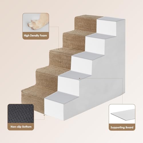 EHEYCIGA Dog Stairs for High Bed 22.5" H, 5-Step Dog Steps, Camel - Image 3