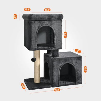 Amazon Basics 30-Inch Cat Tree Tower, Activity Center with 2 Plush Condos, Sisal Scratching Post and Hanging Pompom, Gray - Image 6