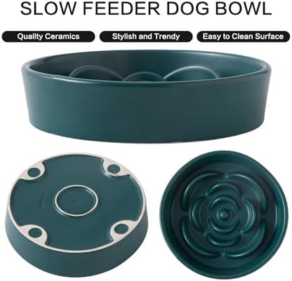 8.25'' Ceramic Slow Feeder Dog Bowls - Petal Shape Modern Dog Food Dish for Medium and Large Breeds, Puzzle Maze Bowl to Slow Down Eating, Anti-Gulping, Dishwasher & Microwave Safe, Green - Image 2