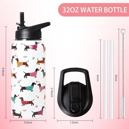 32oz Dachshund Insulated Stainless Steel Sports Water Bottle with Straw, Hiking, Cycling, Gym, Dog Gifts for Women - Image 2