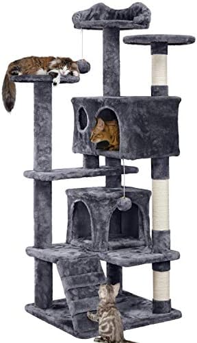 Yaheetech 54in Cat Tree Tower, 2 Caves, Kitten-Ear Perch & Scratching Posts by Unknown