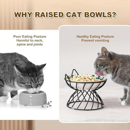 Metal Stand for Cat Dish - Raised Cat Bowl Holder with Anti Slip Sleeves - Black Iron - Elevated, Anti Vomiting, Backflow Prevention - 5.9 x 4.7 inches - Image 2