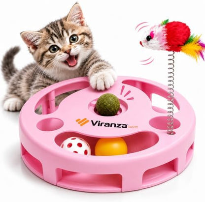 4 Interactive Cat Toy with Catnip Ball, Dual Rolling Balls & Feather Teaser by Unknown