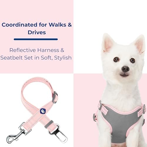 Blueberry Pet Pastel Colored Reflective Dog Harness with Seatbelt Clip – Adjustable No-Pull Pet Vest for Walking and Car Safety, Small Size in Baby Pink - Image 6