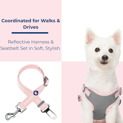 Blueberry Pet Pastel Colored Reflective Dog Harness with Seatbelt Clip – Adjustable No-Pull Pet Vest for Walking and Car Safety, Small Size in Baby Pink - Image 6
