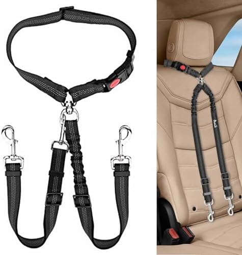Lukovee Double Dog Car Seat Belt, No Tangle Headrest Restraint by Lukovee