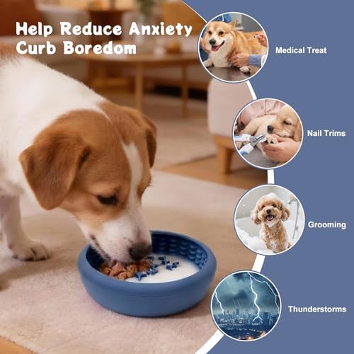 Slow Feeder Dog Lick Bowl, Silicone Feeding Dogs Licking Bowls(Blue, Small) - Image 3