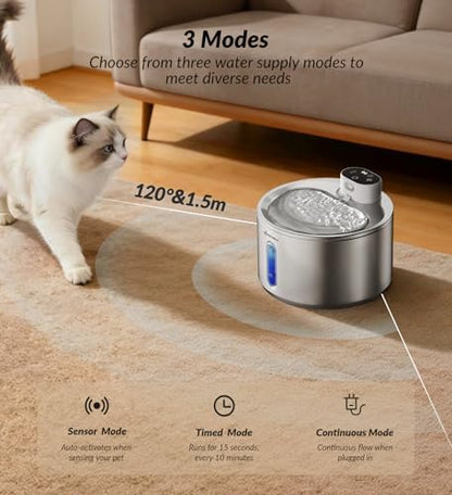 Cat Water Fountain Stainless Steel,135fl-oz/4L,Wireless Cat Fountain - Image 2