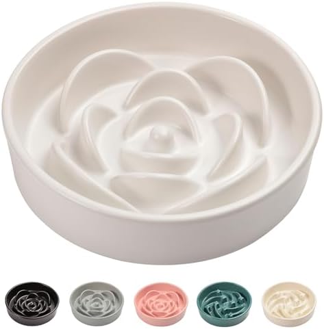 8.26 in White Ceramic Slow Feeder Dog Bowl for Medium and Large Breed,Pet Feeding Dog Food Water Dish Heavy Wighted,Puppy Bowl for Fast Eaters,Puzzle Slow Eating Dish Modern Maze by PetGettingMuchHeathier