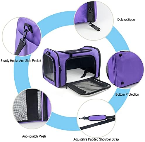 Soft Sided Carrier for Small Medium Cats Dogs,TSA Airline Approved Collapsible Travel Pet Carrier Medium Purple - Image 3