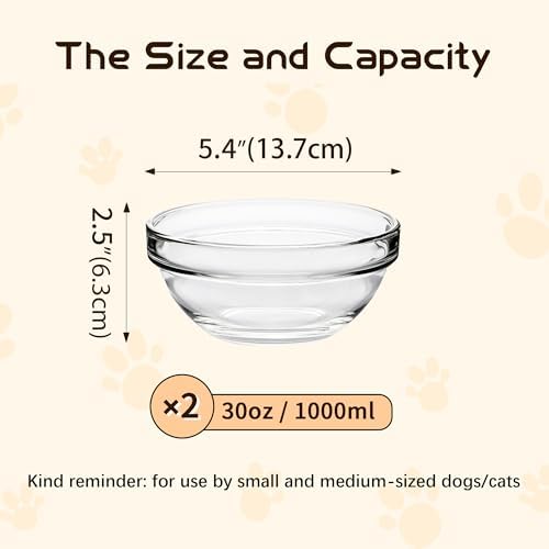 2 Pack Glass Bowls for LFTYTUO Pet Feeders Stand, Replacement Cat Dog Glass Bowl, Easy to Clean Food Water Bowls, 30 oz / 1000 ml - Image 3