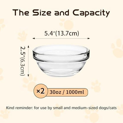 2 Pack Glass Bowls for LFTYTUO Pet Feeders Stand, Replacement Cat Dog Glass Bowl, Easy to Clean Food Water Bowls, 30 oz / 1000 ml - Image 3