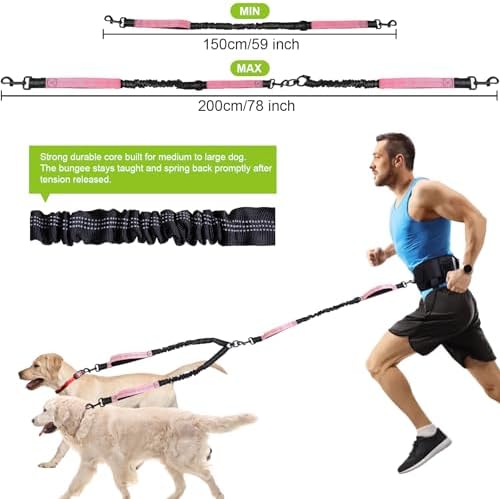 Hands Free Dog Leas, Double Waist Leash for Two Dog Walking (Pink) - Image 2