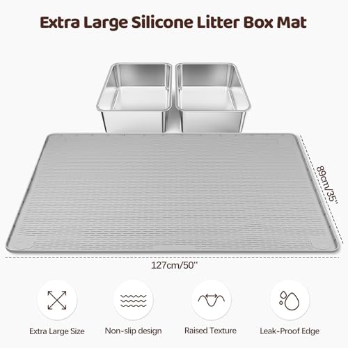 Silicone Cat Litter Mat for Litter Box 50”x35” Large Cat Mat, Light Grey - Image 2