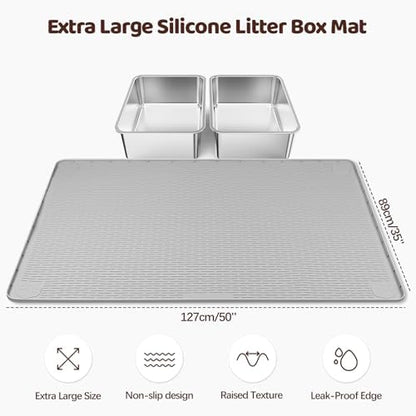 Silicone Cat Litter Mat for Litter Box 50”x35” Large Cat Mat, Light Grey - Image 2