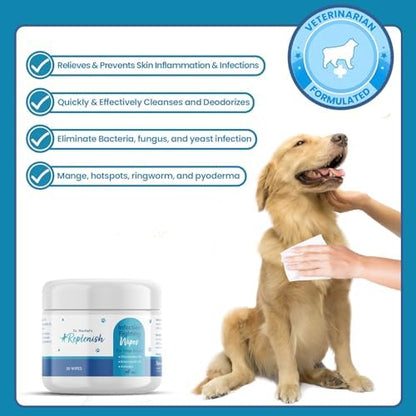 Replenish Medicated Wipes for Dog & Cat with Chlorhexidine & Ketoconazole - Image 2