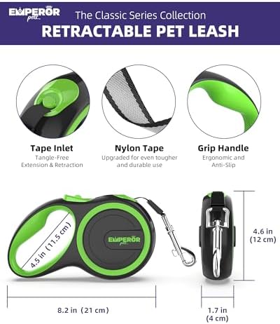 Emperor Pets Retractable Dog Leash, 16 ft, Up to 44lbs, Green -GR16-20 - Image 2