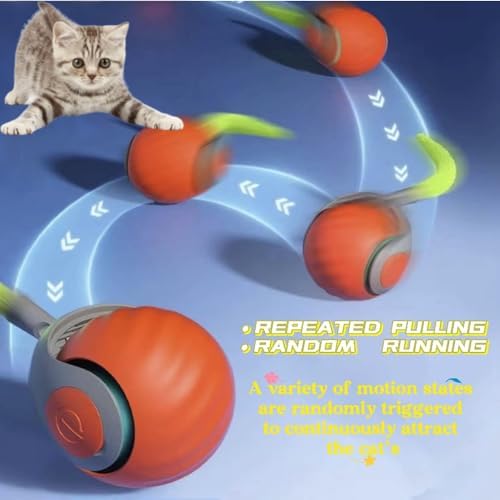 Speedy Tail 2.0 Cat Toy,Interactive Cat Ball,CatToys for Indoor Cats,Chewie Viral CatBall,Adjustable Sports Rolling Toy,Electric RollingBall Christmas Birthday Gift for Pets.(Orange) - Image 4