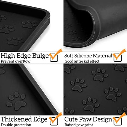 2 Pack Pet Placemat for Dog and Cat, Mat for Prevent Food and Water Overflow, Suitable for Small, Medium and Big Pet, 18" 12", Black, Silicone - Image 3