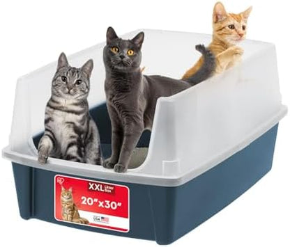 IRIS USA XX-Large High Sided Cat Litter Box, Scatter Shield, Navy by IRISUSA