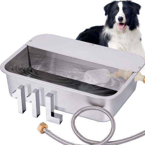 3Gal Automatic Outdoor Dog Water Dispenser for Large Breed Dogs Auto Self Filling Water Bowl Stainless Steel Dog Pet Waterer for Big Cat Chicken Goat Sheep Livestock (15.7" X 11.8") by OUJIMAI
