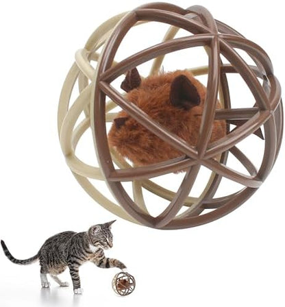Squeaky Mouse Ball Cat Toy with Simulated Sound, Mouse Inside Cage, Squeky Balls for Cats to Play with Indoor, Squeak Interactive Plastic Funny Toys Best for Chewing Training Playing Chasing (Beige) by Marsrut