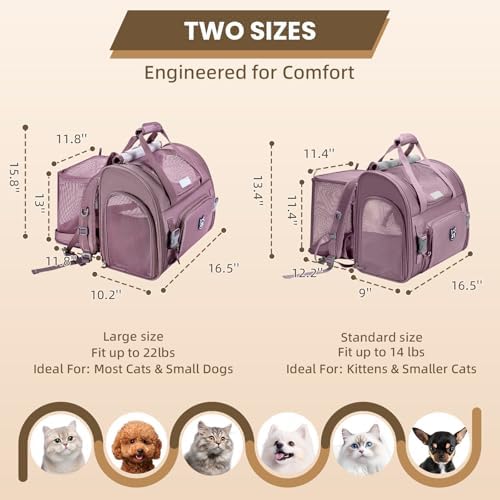 Lollimeow Expandable Cat Carrier Backpack for Large Cats - Airline Approved Pet Carrier Backpack for Small Dogs, Hiking & Travel, Waterproof with Breathable Mesh, 22lbs Capacity (Plum, Large) - Image 2