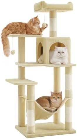 SONGMICS HOME Cat Tree for Indoor Cats, Multi-Level Cat Tower with Sisal Scratching Posts, Hammock and Condo, Beige by SONGMICSHOME