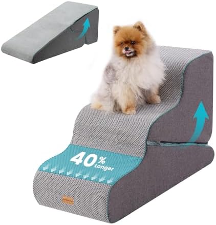 Gardner Pet Dog Stairs for Small Dogs 22.4" H, Large 2 in 1 Transformable 3-Step Pet Stairs and ramp, Dog Steps for High Bed (22-27") with Non-Slip Waterproof Cover CertiPUR-US Certified Foam, Grey by GardnerPet