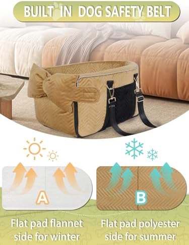 Prpeko Small Dog Car Seat, Portable Dog Seat with Soft Washable Cushion,Center Console Dog Car Seat for Small Dogs Up to 13lbs(Brown) - Image 6