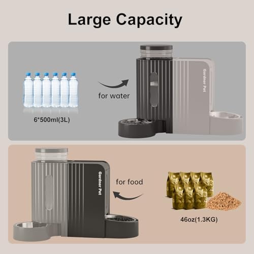Gardner Pet Gravity Automatic 2-in-1 Pet Feeder, 0.8 Gallons*2 Cat Feeder and Water Dispenser Set, 100% BPA-Free and Stainless Steel Water Bowl for Dogs, Cats, Rabbits, Puppies (Black) - Image 3
