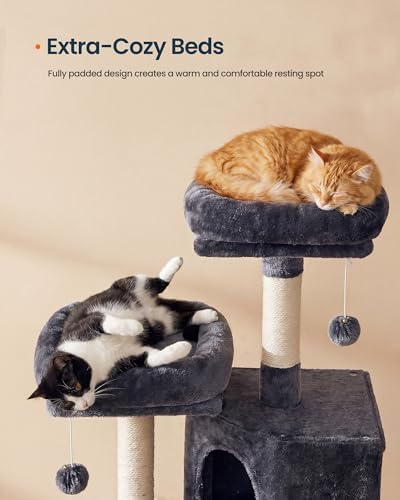 SONGMICS HOME Cat Tree, Cat Tower with Cat Cave, Scratching Ramp, Sisal Scratching Posts, Multi-Level Cat Condo for Indoor Cats, Dark Gray - Image 3