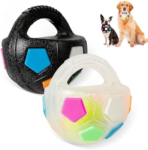Dog Toy Ball with Handle, Toss and Fetch Play, Interactive Ball for Dogs Playing, Squeaky Floating (2pc) by YOOGAO+Pet