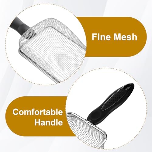 Stainless Steel Mesh Litter Shovel, Fine Mesh Metal Reptile Litter Cleaner Scooper, Black Non-Slip Handle Sifter for Lizard Substrate Reptile Terrarium Sand Waste - Image 3