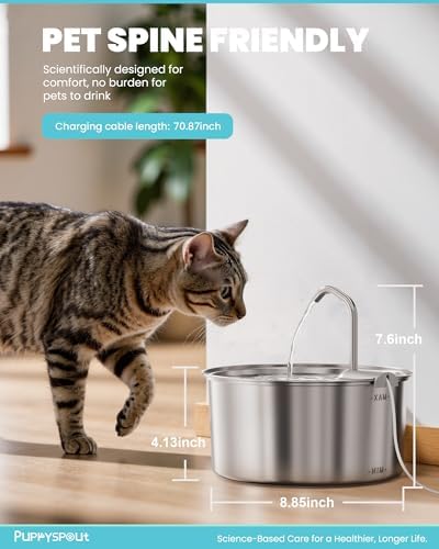 Puppyspout Stainless Steel Cat Water Fountain, Visible Window, 108 oz - Image 4