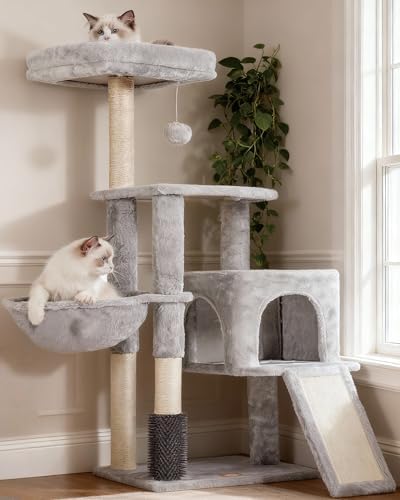 Heybly Cat Tree with Cat Self Groomer Brush, 42.5 inch HCT005SW by HEYBLY