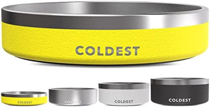 Coldest Dog Bowl - Anti Rust Metal, Non Slip, 3 Layers Insulated Stainless Steel Dog Bowls - Spill Proof & Heavy Duty - Water Bowl for Dogs, Cats & Pets, Dish Washer Safe (21 oz, Solar Yellow) by Coldest
