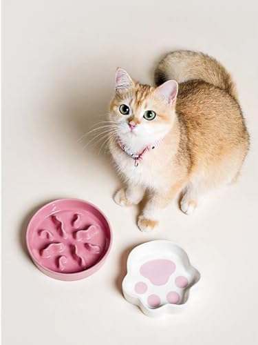 LE TAUCI Cat Food Bowl Ceramic, 8 oz Small Shallow for Indoor Kitten,Relief Whisker Fatigue Cute Paw Design Pet Dish with Slow Feed Function - Image 6