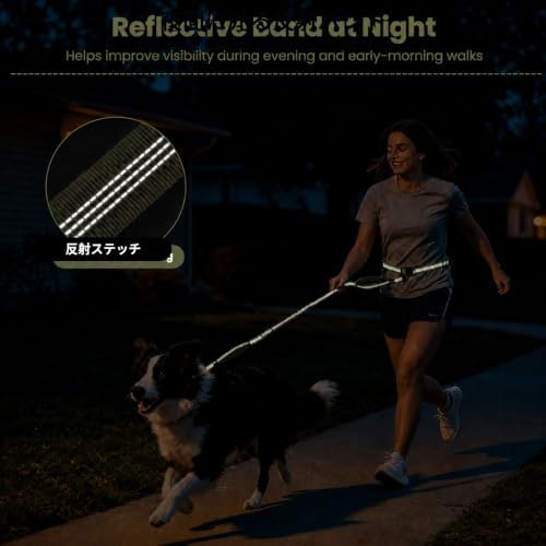 Hands Free Double Dog Leash, 4 Reflective Padded Handles, Adjustable Waist Belt 27-51", Shock-Absorbing Bungee, 360° Swivel Clips, for Small, Medium & Large Dogs, Walking Jogging Running - Image 4