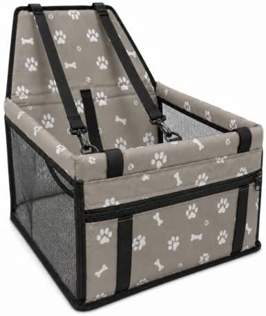 Pet Car Seat, Breathable Foldable Cat Dog Car Booster Seat with Safety Leash & Mesh Window, Waterproof Oxford Cloth Vehicle Travel Basket for Small Medium Dogs & Cats (Gray) by Unknown