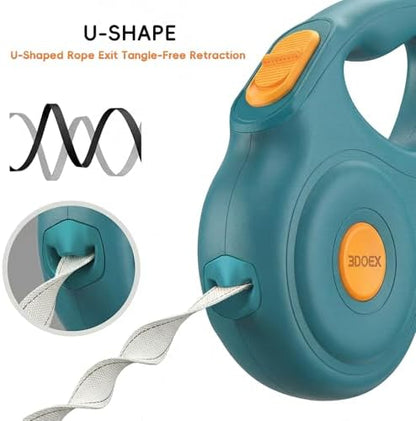 Retractable Dog Leash 10FT for Small & Medium Dogs, Sturdy Heavy-Duty Nylon Tape with Secure Locking Carabiner & Poop Bag Holder, Smooth One-Hand Control, Anti-Slip Handle, Tangle-Free Design (Green) - Image 6