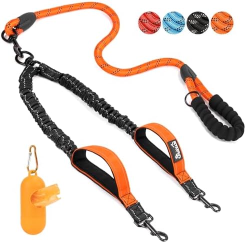 SlowTon Double Leash for Two Dogs, No Tangle & with Two Handles, Orange L by SlowTon
