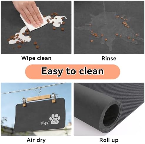 Dog Food Mat Cat Feeding Mat for Food and Water Bowls,17"x27",Dark Grey - Image 6