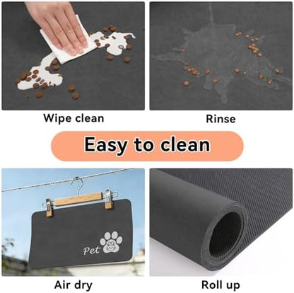 Dog Food Mat Cat Feeding Mat for Food and Water Bowls,17"x27",Dark Grey - Image 6