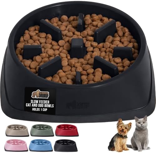 GORILLA GRIP® Patented Slow Feeder Dog and Cat Bowl, BPA Free, 1 Cup Black by GorillaGrip