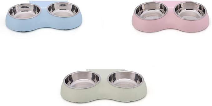 Double Dog Cat Bowls Set Cute Modeling Food Water Feeder No-Slip Stainless Steel Rabbit & Pet Bowls