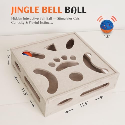 PETKARAY Felt Cat Puzzle Toy, Interactive Cat Toys for Indoor Cats, Interactive Maze for Kitten Felt Puzzle Box with Ball, Beige - Image 6