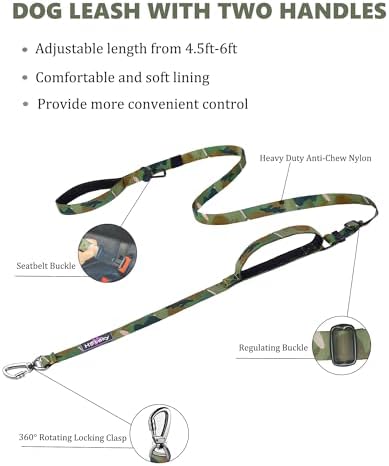 Hotsky Heavy Duty Double Handle No Bungee Dog Leash,CP,4.5-6 FT - Image 2